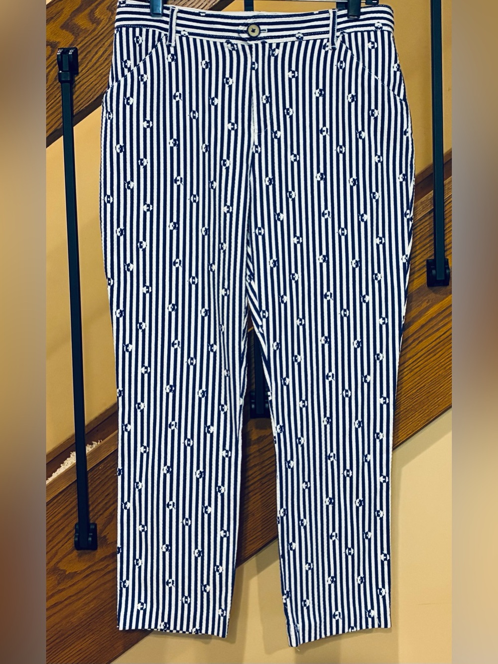 Anthropologie Trouser The Essential Slim Blue White Strip & Floral  SZ. 8P NWT